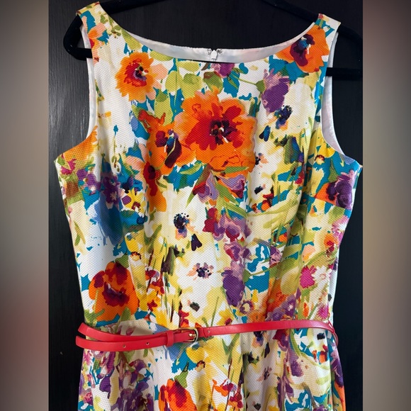 NEW Evan Picone Floral Dress with Red Belt size 12 - Picture 2 of 7